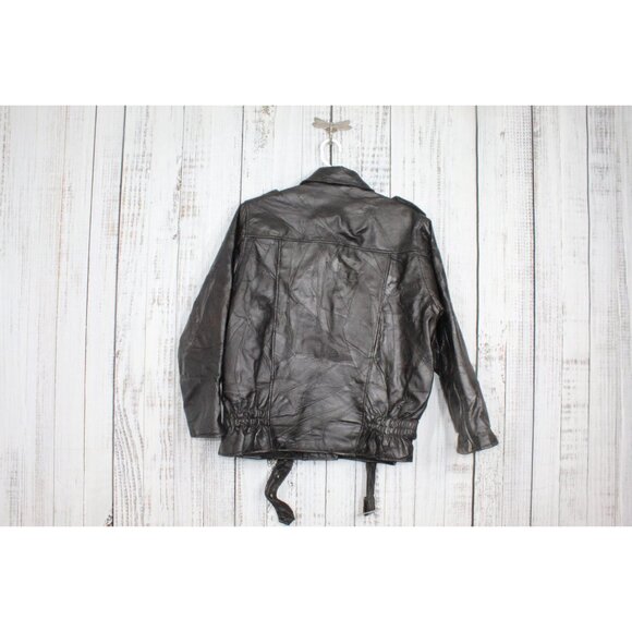 Vintage 90s Flight Path Black Stitch Pattern Motorcycle Biker Jacket Size XXL - Picture 4 of 9